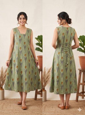 K-1440 Printed Cotton Flared A-Line Kurti with Corset Back wholesale catalogs