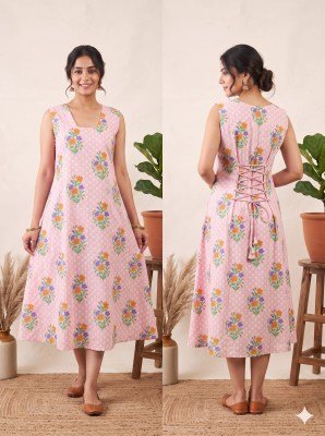K-1440 Printed Cotton Flared A-Line Kurti with Corset Back kurtis catalogs