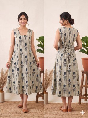 K-1440 Printed Cotton Flared A-Line Kurti with Corset Back kurtis catalogs
