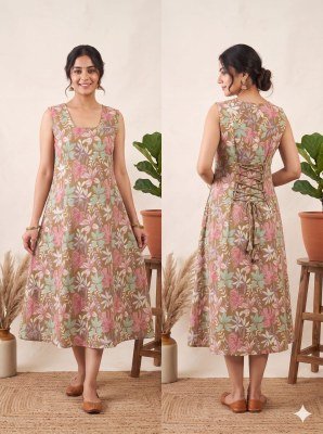 K-1440 Printed Cotton Flared A-Line Kurti with Corset Back kurtis catalogs