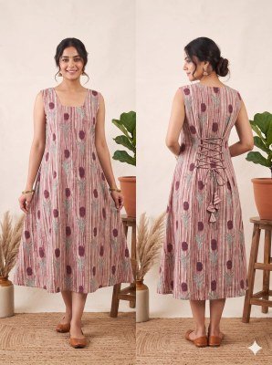 K-1440 Printed Cotton Flared A-Line Kurti with Corset Back kurtis catalogs