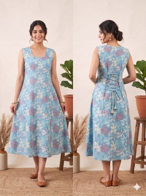 K-1440 Printed Cotton Flared A-Line Kurti with Corset Back kurtis catalogs