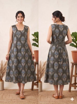 K-1440 Printed Cotton Flared A-Line Kurti with Corset Back kurtis catalogs