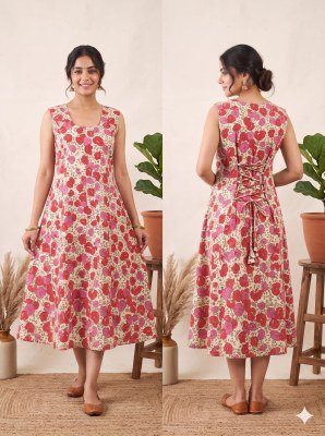 K-1440 Printed Cotton Flared A-Line Kurti with Corset Back kurtis catalogs