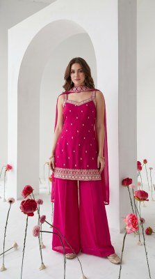 K 1455 Premium Chinon 3 Pcs Suit Set with Divider Palazzo wholesale catalogs