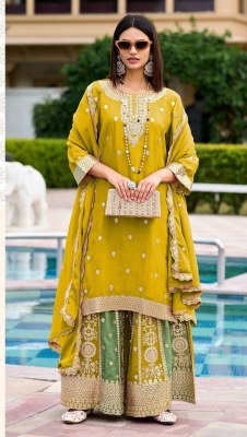 K 5265 by Shree Fab Chinon Heavy Embroidered Fancy Sharara Suit collection at wholesale rate Shree fab
