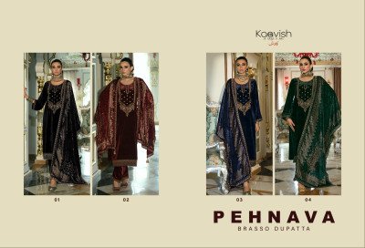 KAAVISH PEHNAVA .Pure Velvet Beads Dress Material with Dupatta wholesale catalogs