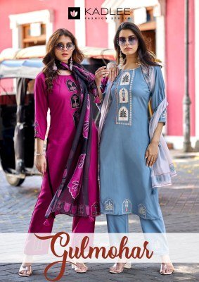KADLEE Gulmohar Design 4 Heavy Rayon Handwork Thread Work 3-Piece Suit Set 