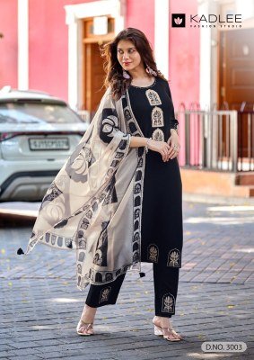 KADLEE Gulmohar Design 4 Heavy Rayon Handwork Thread Work 3-Piece Suit Set kurti pant with dupatta Catalogs