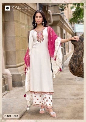 KADLEE Indriya Design 6 Heavy Rayon Thread & Handwork 3-Piece Suit readymade suit catalogs