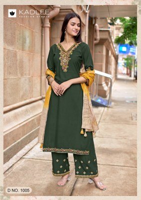 KADLEE Indriya Design 6 Heavy Rayon Thread & Handwork 3-Piece Suit readymade suit catalogs