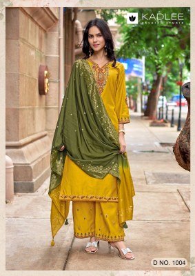 KADLEE Indriya Design 6 Heavy Rayon Thread & Handwork 3-Piece Suit readymade suit catalogs
