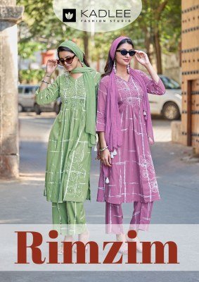 KADLEE RimZim Rayon Printed Kurti Pant with Chiffon Dupatta 