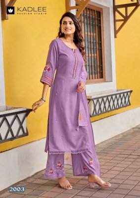 KADLEE Roohani Rayon Handwork and Thread Work 3-Piece Suit Set kurti pant with dupatta Catalogs
