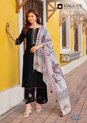 KADLEE Roohani Rayon Handwork and Thread Work 3-Piece Suit Set kurti pant with dupatta Catalogs