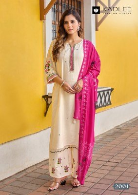 KADLEE Roohani Rayon Handwork and Thread Work 3-Piece Suit Set kurti pant with dupatta Catalogs