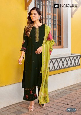 KADLEE Roohani Rayon Handwork and Thread Work 3-Piece Suit Set kurti pant with dupatta Catalogs