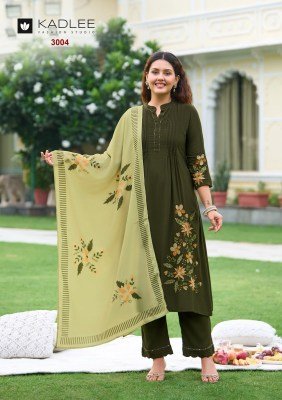 KADLEE SAAJ Heavy Rayon 3-Piece Suit with Dupatta kurti pant with dupatta Catalogs