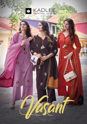 KADLEE Vasant Heavy Rayon Handwork 3-Piece Suit with Dupatta 