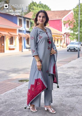 KADLEE Vasant Heavy Rayon Handwork 3-Piece Suit with Dupatta kurti pant with dupatta Catalogs