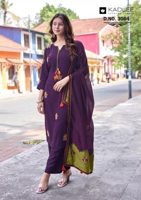 KADLEE Vasant Heavy Rayon Handwork 3-Piece Suit with Dupatta kurti pant with dupatta Catalogs