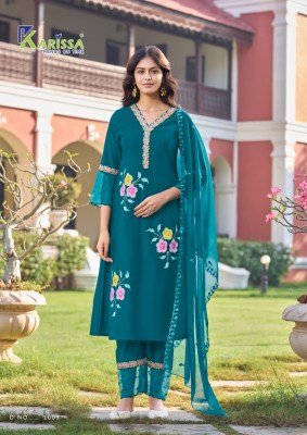 KARISSA ALISA Heavy Viscose Roman A-Line Top Pant Dupatta Set kurti pant with dupatta Catalogs