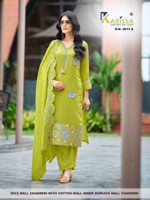  KARISSA D.N.2013 A+B & D.N.2014 A+B Premium Soft Mall Chanderi 3-Piece Suit Set Size wise Combo Set