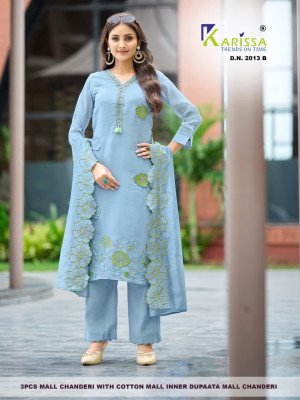  KARISSA D.N.2013 A+B & D.N.2014 A+B Premium Soft Mall Chanderi 3-Piece Suit Set Size wise Combo Set