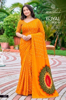 KASHVI CREATION KOYAL Japan Satin Mirror Work Designer Saree sarees catalogs