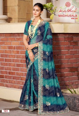 KASHVI CREATION MADHUBALA Chiffon Embroidery Swarovski Work Collection sarees catalogs