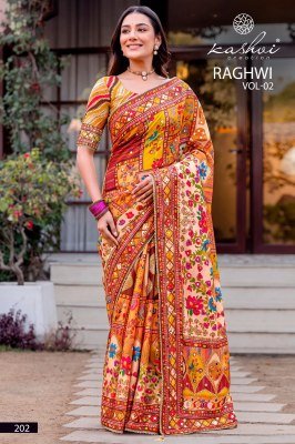 KASHVI CREATION RAGHWI Chinnon Digital Print Beads and Mirror Work sarees catalogs