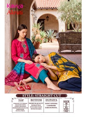KAVYA AKRUTI Vol-3 Roman Silk Straight Kurti Pant Dupatta kurti pant with dupatta Catalogs