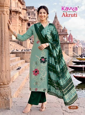 KAVYA AKRUTI Vol-4 Roman Silk Straight Kurti Pant Set with Dupatta kurti pant with dupatta Catalogs