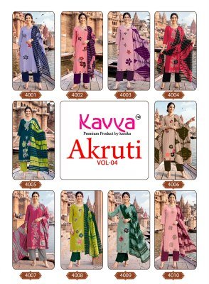 KAVYA AKRUTI Vol-4 Roman Silk Straight Kurti Pant Set with Dupatta kurti pant with dupatta Catalogs