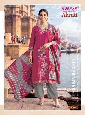 KAVYA AKRUTI Vol-4 Roman Silk Straight Kurti Pant Set with Dupatta kurti pant with dupatta Catalogs