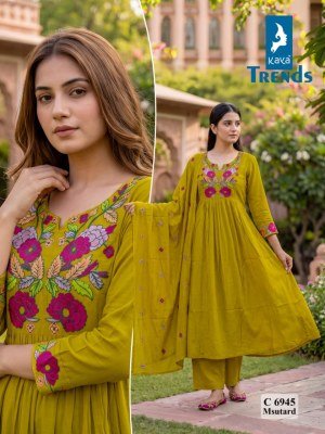 KAVYA D.No. 6945 3-Piece Plazzo Suit with Dupatta Size wise Combo Set