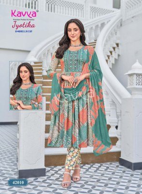KAVYA JYOTIKA Vol-42 Umbrella Cut Foil Print Kurti Pant Dupatta Set kurti pant with dupatta Catalogs