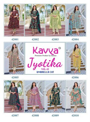 KAVYA JYOTIKA Vol-42 Umbrella Cut Foil Print Kurti Pant Dupatta Set kurti pant with dupatta Catalogs