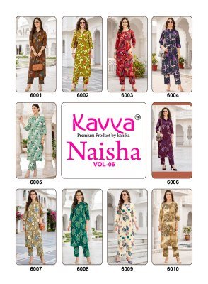 KAVYA NAISHA Vol-6 Cord Set Egyptian Rayon Stitched Top and Pant with Pocket co ord set catalogs