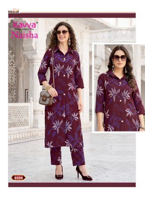 KAVYA NAISHA Vol-6 Cord Set Egyptian Rayon Stitched Top and Pant with Pocket co ord set catalogs