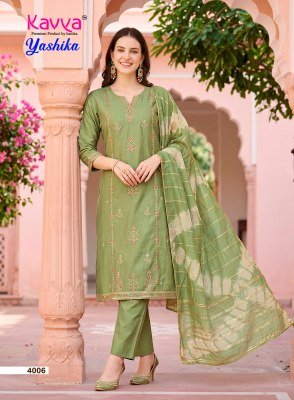 KAVYA YASHIKA Vol-4 Straight Cut Vatican Dyed Top Pant Dupatta Set kurti pant with dupatta Catalogs