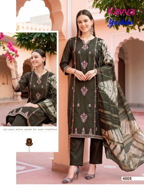 KAVYA YASHIKA Vol-4 Straight Cut Vatican Dyed Top Pant Dupatta Set kurti pant with dupatta Catalogs