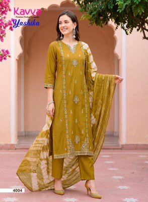 KAVYA YASHIKA Vol-4 Straight Cut Vatican Dyed Top Pant Dupatta Set kurti pant with dupatta Catalogs