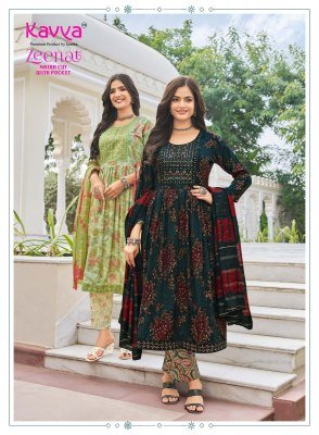 KAVYA ZEENAT Vol-34 Nayra Cut Capsule Foil Print 3-Piece Suit with Dupatta kurti pant with dupatta Catalogs