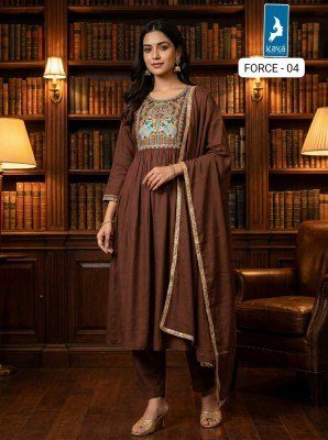 KAYA KURTI FORCE 3-Piece Anarkali Mull Chanderi Kurti Roman Silk Set Size wise Combo Set