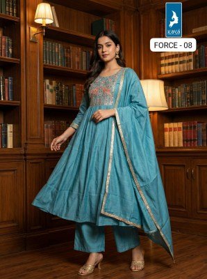 KAYA KURTI FORCE 3-Piece Anarkali Mull Chanderi Kurti Roman Silk Set Size wise Combo Set