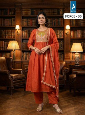 KAYA KURTI FORCE 3-Piece Anarkali Mull Chanderi Kurti Roman Silk Set Size wise Combo Set