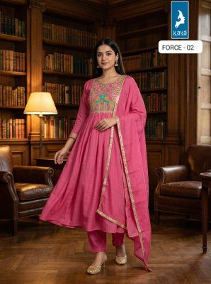 KAYA KURTI FORCE 3-Piece Anarkali Mull Chanderi Kurti Roman Silk Set Size wise Combo Set