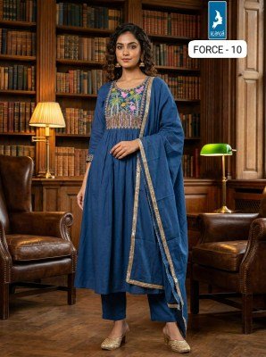 KAYA KURTI FORCE 3-Piece Anarkali Mull Chanderi Kurti Roman Silk Set Size wise Combo Set