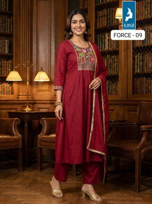 KAYA KURTI FORCE 3-Piece Anarkali Mull Chanderi Kurti Roman Silk Set Size wise Combo Set